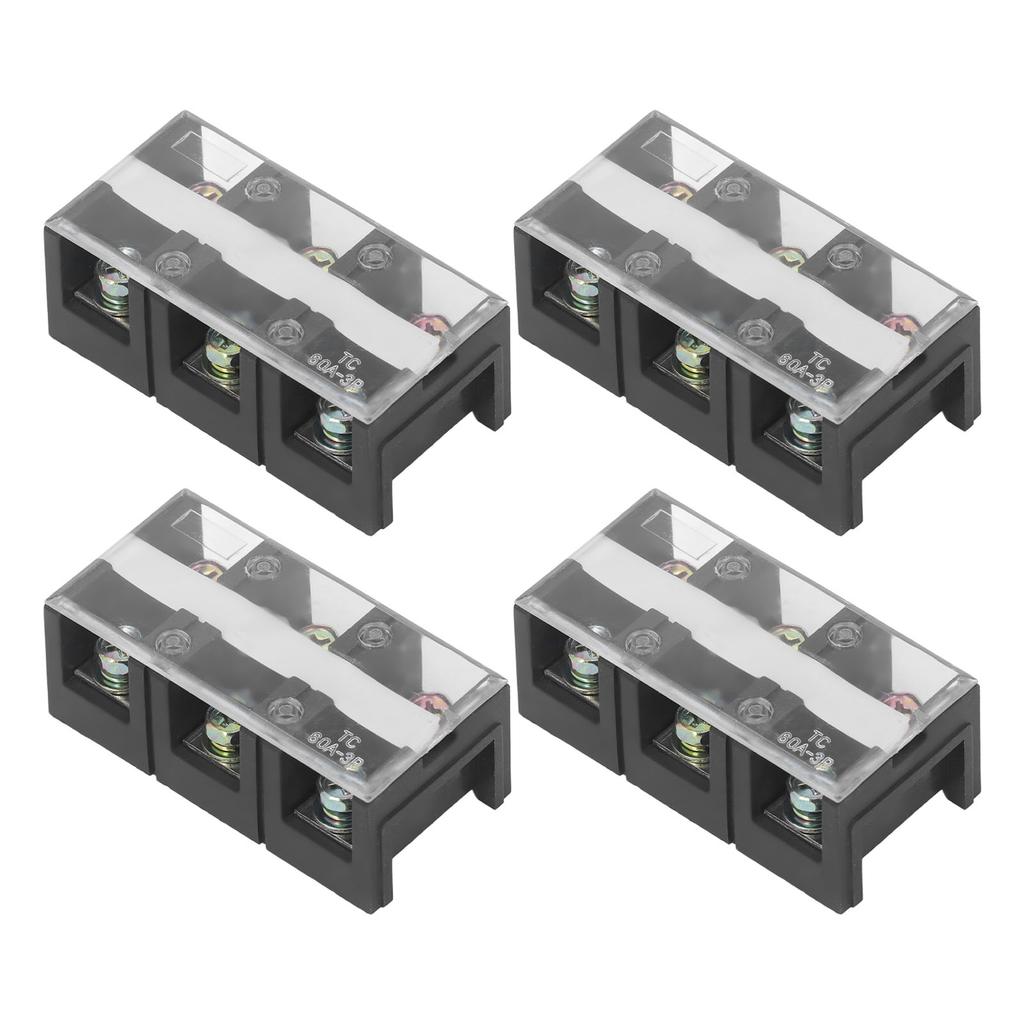 4pcs Wire Barrier Block Terminal Strip Professional TC Fixed Dual Row Covered Terminal Strip 600V 60A 3 Bits (603)
