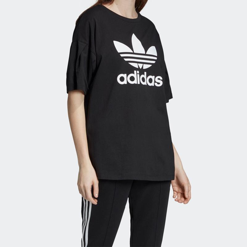 Adidas Trefoil Logo Crew Neck T-Shirt Women Tops Black EC1884