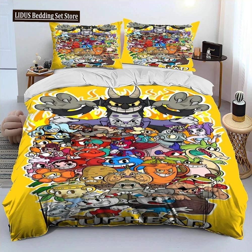 Cuphead Und Mugman,Spiel Gamer Bettdecke Bettwäscheset,Bettbezug Bettset Steppdecke Kissenbezug,Kingsize Queensize Bettwäscheset Jungen