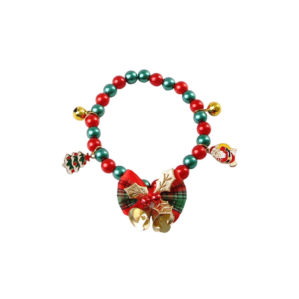 Christmas Artificial Pearl Cats Collar With Bells And Bow, Xmas Cats Breakaway Collars Accessory For Cats Dogs Puppy