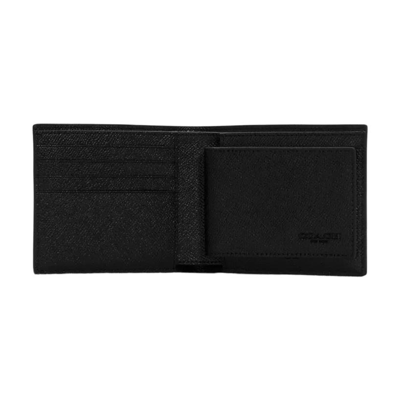 New COACH Cross Grain Leather Wallet Mini Men's Black CR899-BLK
