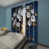 2 Stück, Vorhänge elegant 3D blau & goldener Lebensbaum Wandteppich Polyester Wandbehang für Wohnzimmer Schlafzimmer und Heimdeko