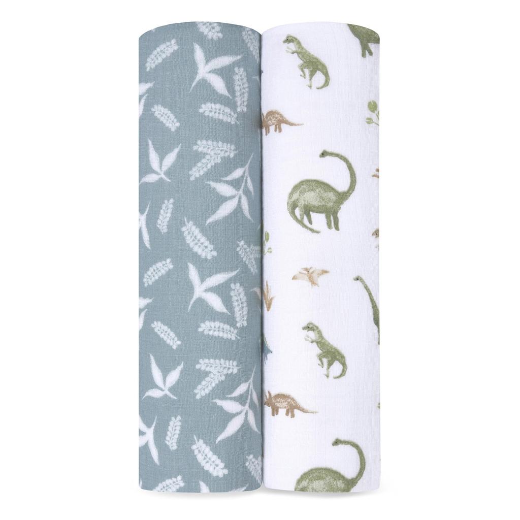 aden + anais essentials Swaddle 2-Pack Dino Jungle 112x112cm Muslin Cotton Newborn Night Crying Relief Gauze Baby Gift SWADAEESWC20032