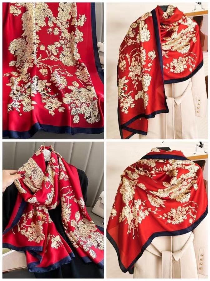 180*90Cm Scarves Luxury Long Silk Scarf Women Soft Shawl Wrap Muffler Hijab Bufanda Foulard Female Bandana Beach Stoles