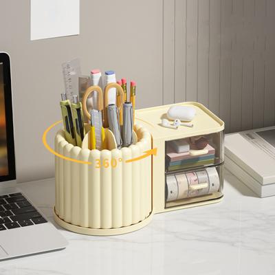 Aufbewahrungsbox, Stifthalter mit mehreren Gittern, drehbarer Desktop-Make-up-Organizer mit transparenter Schublade für Zuhause, Büro, Schule