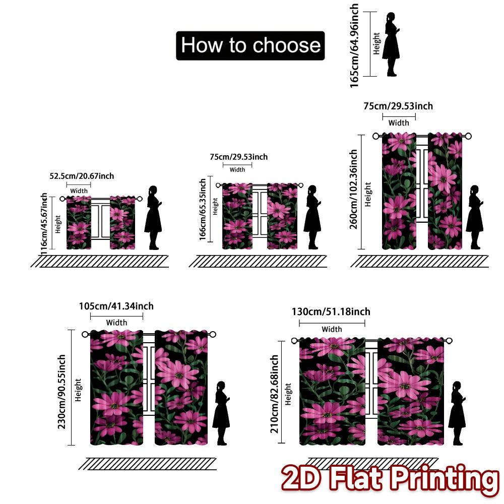 Set Of 2 Flat Printing Curtains Without Rod Floral Pattern Pink Flowers Women Is Day Festival Creative Polyester Curtain