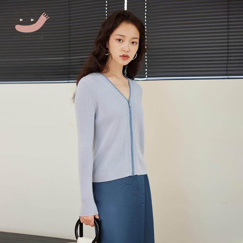 Sinuofude Women's 100% Cashmere V-Neck Zip Cardigan