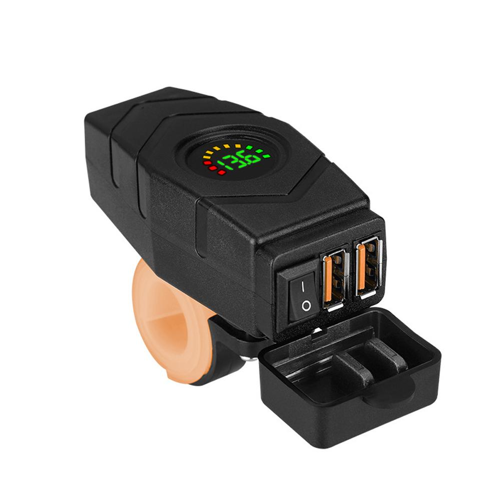 

36 Вт мотоциклетное двойное USB зарядное устройство руль QC3.0 быстрая зарядка водонепроницаемый 12 В телефонный адаптер с вольтметром дисплей аксессуары Handlebar Bracket Green