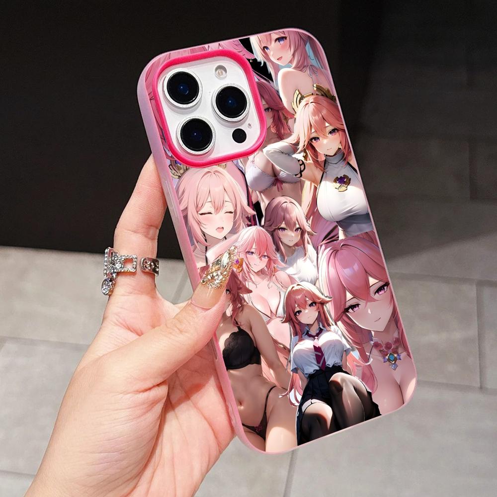 Game GI Miko Jelly Double layer Rose Red Mobile Phone Case for iPhone 17 16 15 14 13 12 11 Air Pro Max Plus Protective