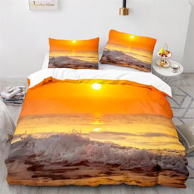 Juego de Funda Nórdica Playa Océano Puesta de Sol Olas Hawaianas Funda de Edredón Isla Tropical y Mar Playa Naturaleza Poliéster Juego de Cama