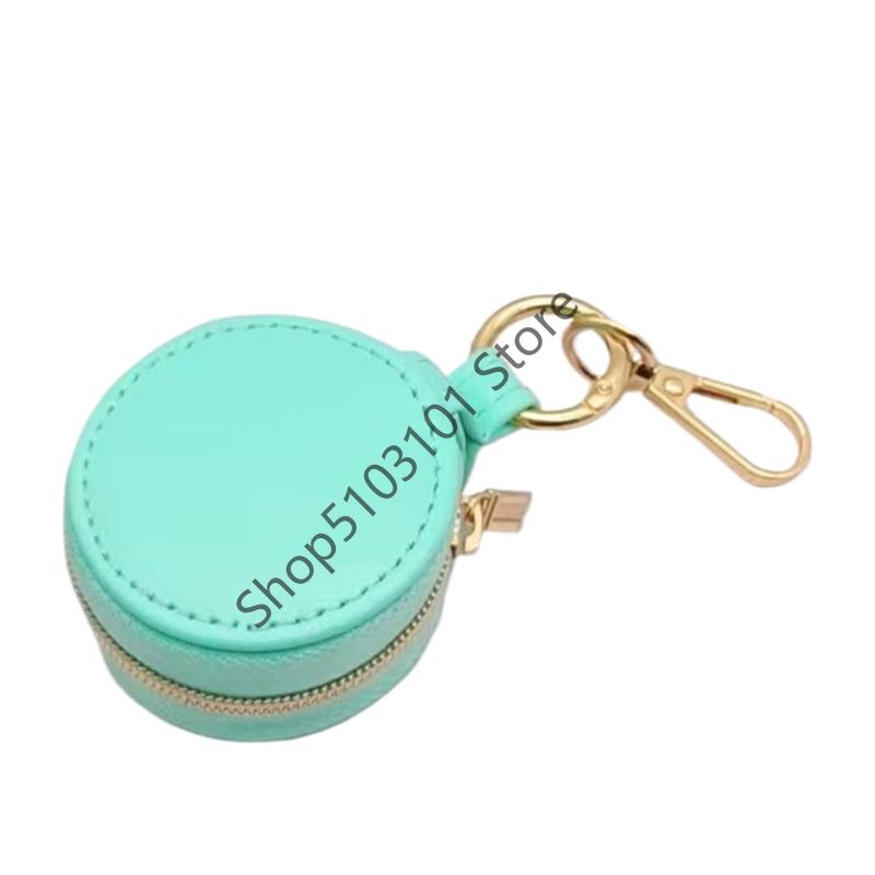 Simple Portable Mini Leather PU Jewelry Box Keychain Travel Bag Charm Pendant Earring Ring Storage Box Key Chain Accessories