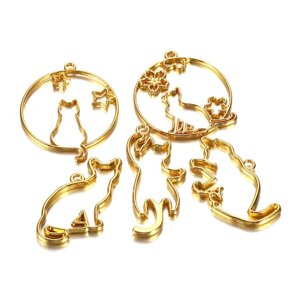 

5Pcs//bag Gold Color Alloy Cat Hollow Frames Pendant UV Resin Molds Metal Charms Craft For DIY Jewelry Handmade Making Accessory