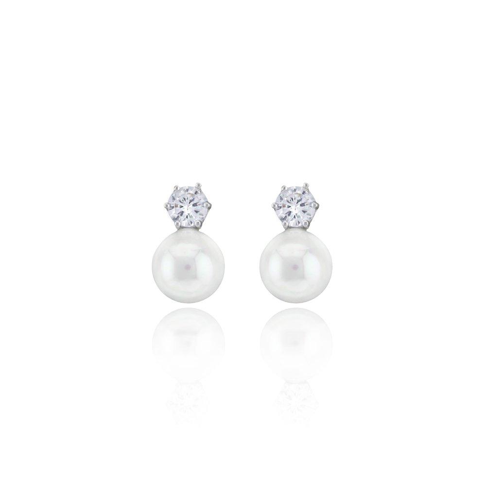 Silver 925 Simulated Diamond 6mm Nuclear Pearl Silver Needle Earrings Ss524E
