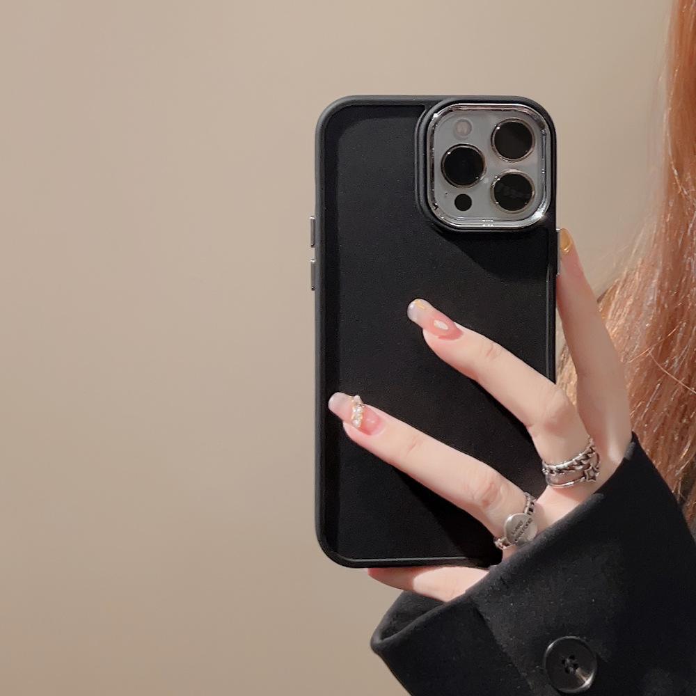 Electroplated Lens Iphone16 Compatible with Apple 17 Phone Case Soft 14 Silicone 13 Simple Solid Color 15pro Max