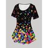 Women's Colorful Butterfly Fluttering Printed Fashionable Short-sleeved Cropped Pants Suit