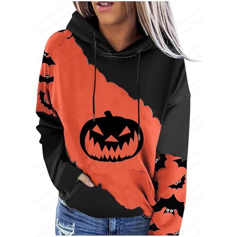 Halloween 3d Print Drawstring Hoodie Women Fashion Oversized Graphic Hoodies Women Sweats Pumpkin Coat Sweatshirt Pullovers