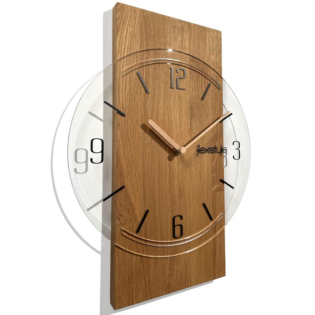 Wooden wall clock Geometric 40cm transparent dial
