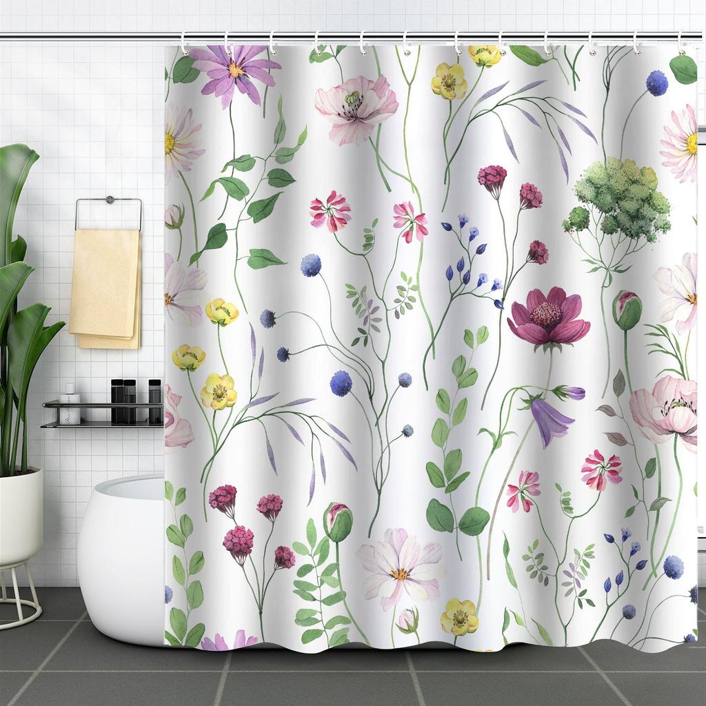 Shower Curtain Waterproof And Mildew-Proof 3D Digital Printing Plant Printing Shower Curtain Child Bathroom Partition Curtain