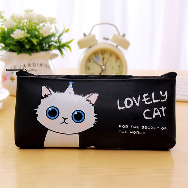 1 Pcs Kawaii Cartoon Cat Pu Pen Bags Student Stationery Gift School Learning Cute Zipper Pencil Case Supplies