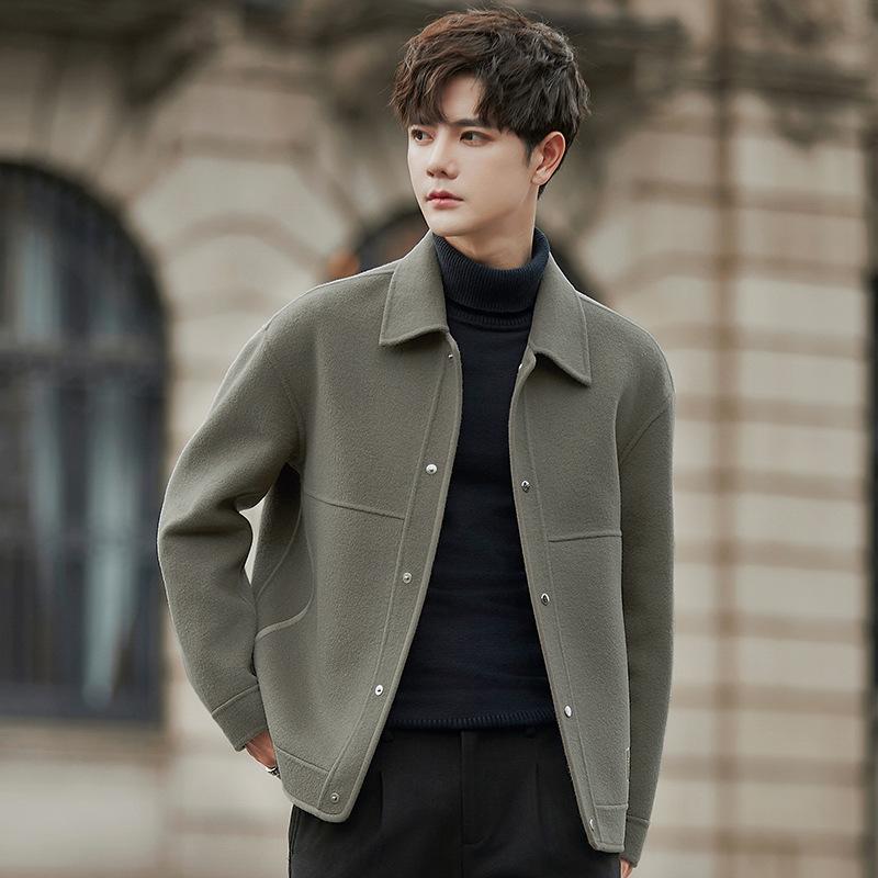 

Men s Double-sided Cashless Coat Short Lapel Casual Woolen Jacket Autumn Wear 3XL