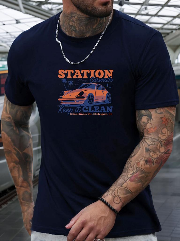 Short Sleeve TShirt Mens 100 Cotton Summer Round Neck White Carwash Station Graphic Print Casual Trendy Tee