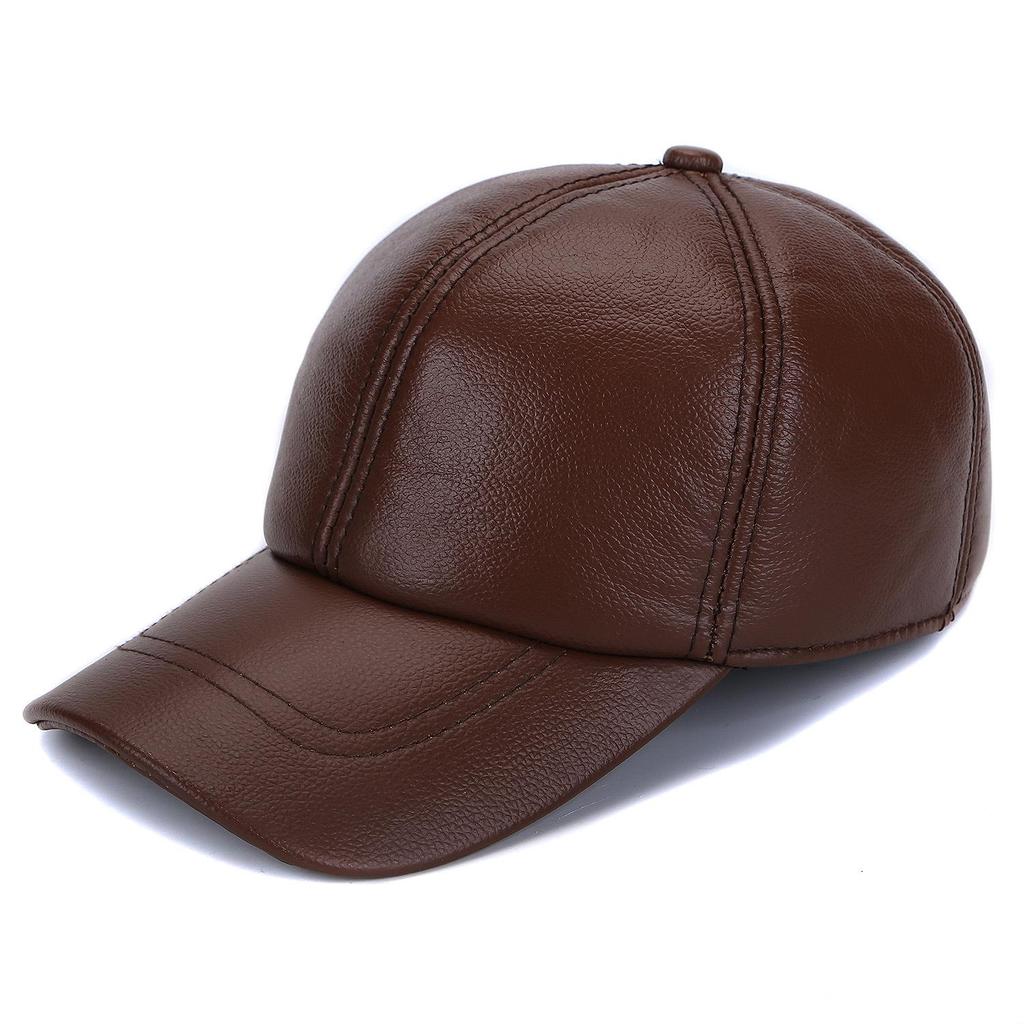 Genuine Leather Cowhide Baseball Cap with Ear Flaps, Adjustable Fleece-Lined Winter Duckbill Hat for Middle-Aged and Elderly Men.