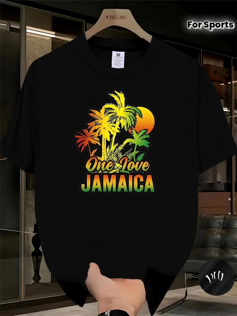 One Love Jamaica Rasta Reggae Palm Tree Sunset Graphic T-Shirt