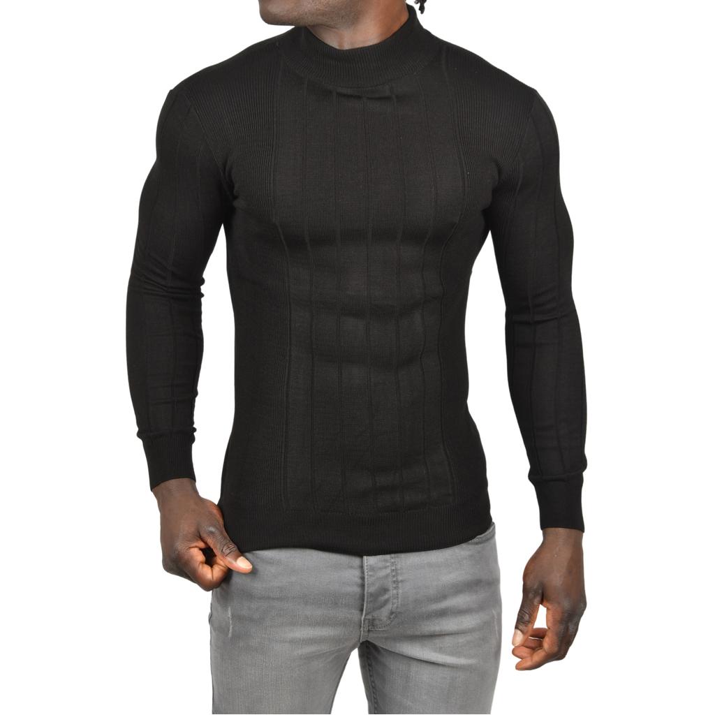 DeepSEA Yarım Balıkçı Yaka Çizgili Tüylenmeyen Slim Fit Triko Kazak 2505491