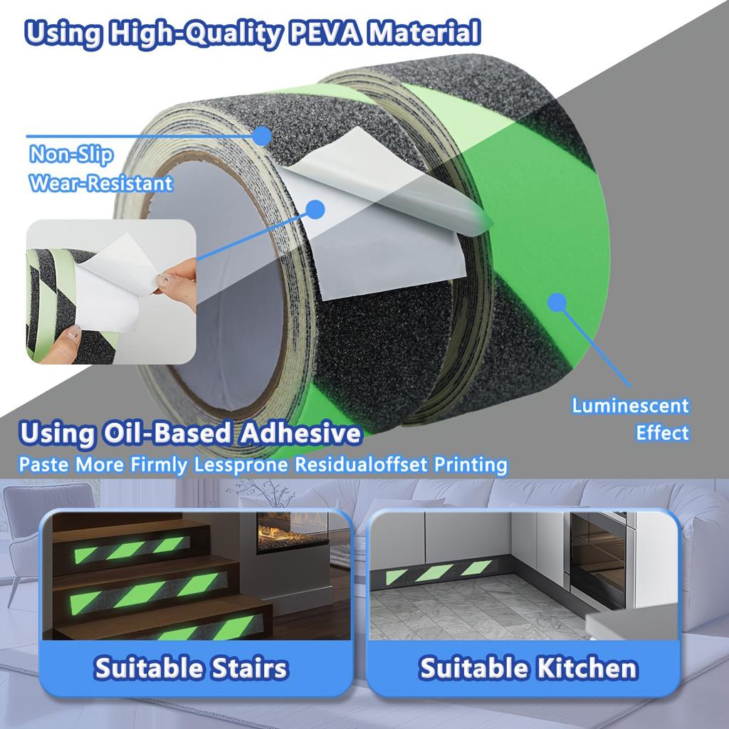Rutschfeste Klebebänder Leuchtstreifen Leuchtend Grün Wasserdicht Sicherheit Außenboden Hochreibungsstreifen für Treppenstufe
