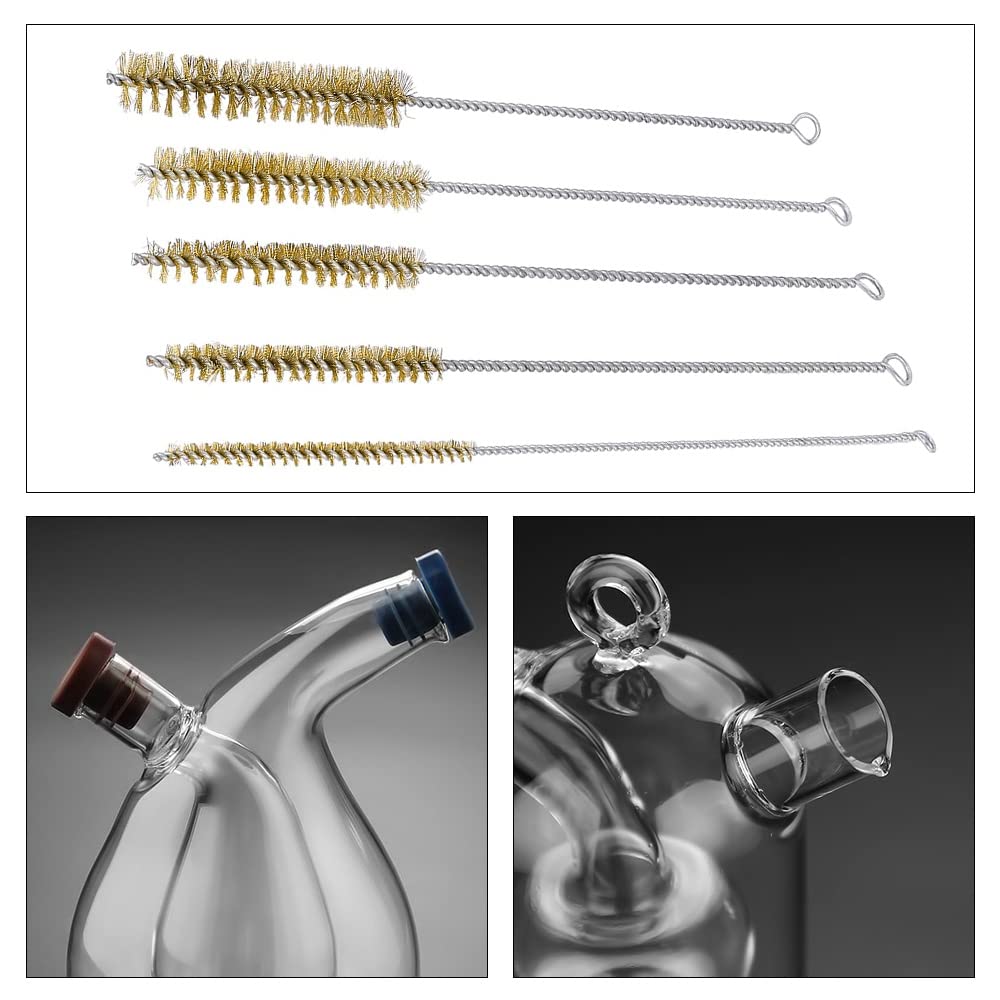 Brass Tube Cleaning Brush Tornado Brass Wire Brush Hand Tool for Cleaning and Cylinder Bore 5-Piece Set, Brush, Set, Pipe, Tube, (Brass)