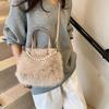 Hairy Handbag Pearl Chain Plush Small Square Bag For Women Fashion Elegant Shoulder Crossbody Bag Autumn Winter Versatile Totes