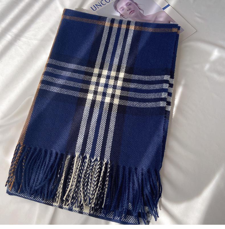 Women's Autumn/Winter Korean-Style Versatile Mid-Length Plaid Shawl & Scarf with Tassels – Imitation Cashmere Warm Neck Warmer