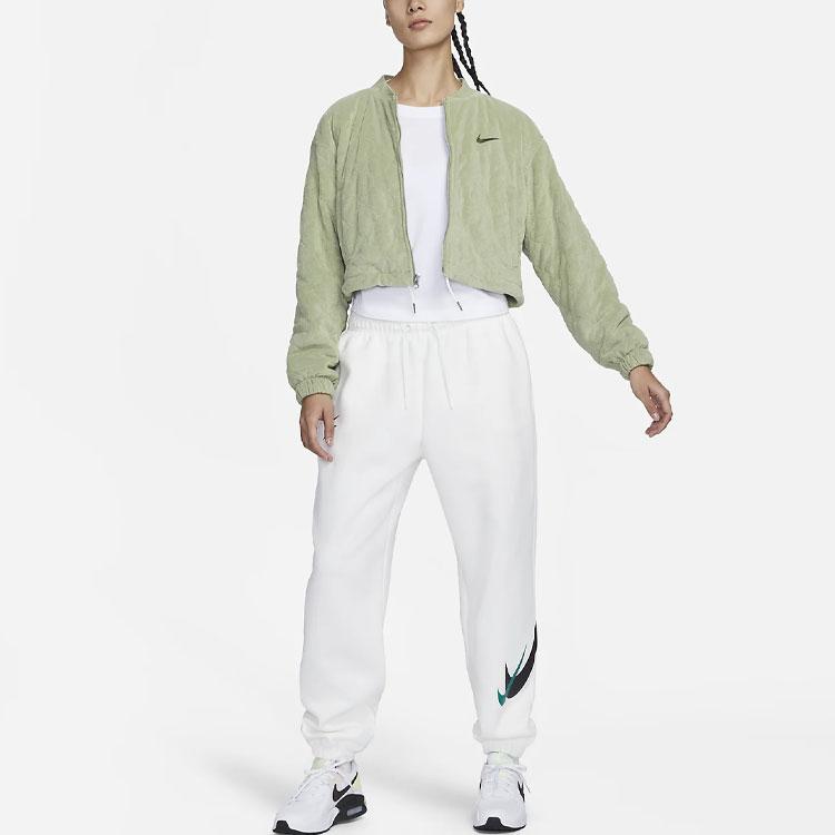 Nike Solid Color Brand Logo Zip Round Neck Long Sleeve Jacket Women Jackets Green DV7827-386