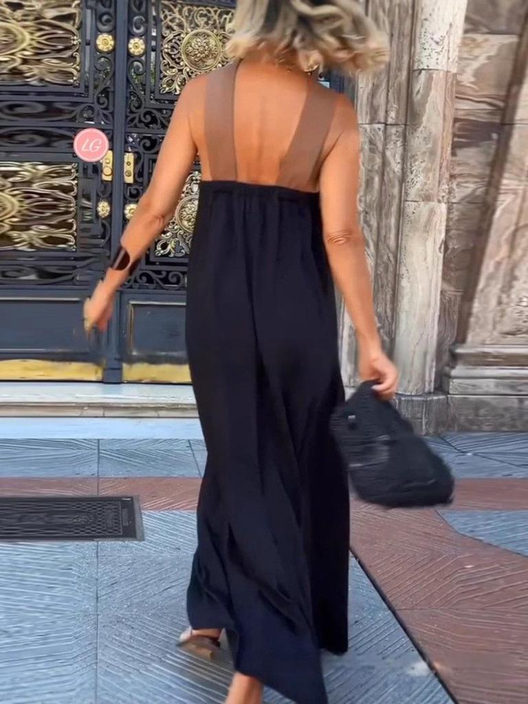 INS Home Casual Loose Shoulder Patchwork Sleeveless Women's Fashion Summer Dress
