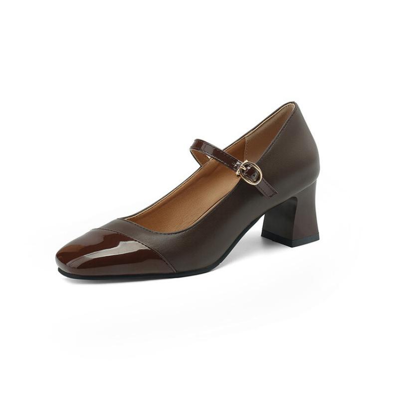 New Women's Low-top Shoes Casual Women's Single Shoes Soft Sole Square Heel High Heels Square Head Lazy Shoes Buckle Rubber Sole