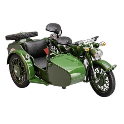 1/10 Legierung Klassisches Beiwagen-Motorradmodell Diecast Metall Retro Militär Dreirad Motorradmodell Sound und Licht Kinderspielzeug Geschenk