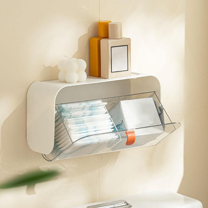 Wall-mounted Compartment Cosmetic Storage Box, Cosmetics Makeup Remover Cotton Swab Pad Storage Box, Bathroom Finishing Box