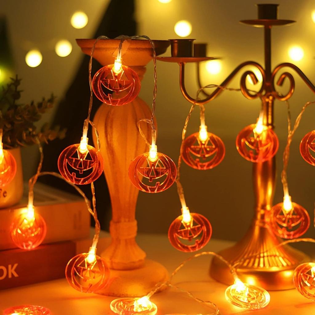 LED Hollow Flat Pumpkin String Lights Powered By Batteries, Suitable for Home Horror Themed Parties, Gardens, Courtyards, Halloween Decorations