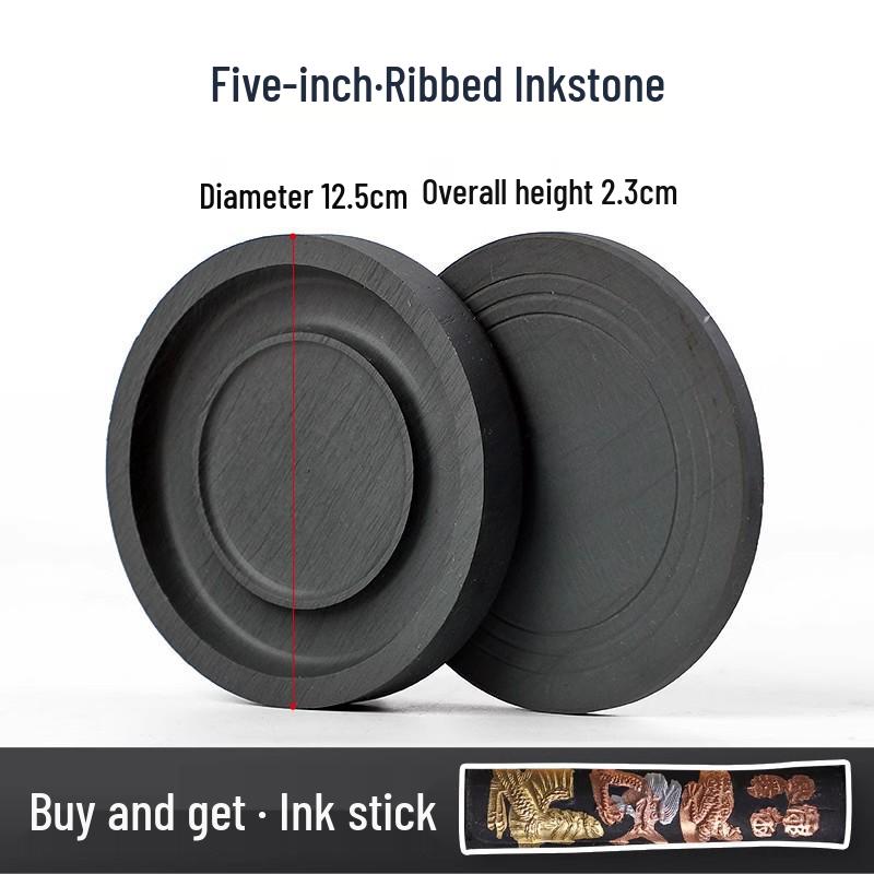 Chengni Inkstone Calligraphy Set: Natural Raw Stone Ink Stick, Duan & She Inkstones, Calligraphy Brush, and Ink Block for Grinding.