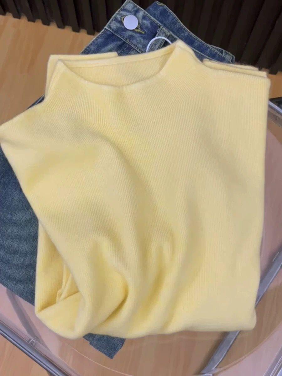 

Women s Autumn 2025 Soft Knit Half High Collar Sweater - Simple Straight Shoulder Stand-Up Collar Top XL (115-130 jin)