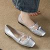 Flat Silver Single Shoes Autumn New Bow Commuter with Skirt Black Gentle Evening Shoes