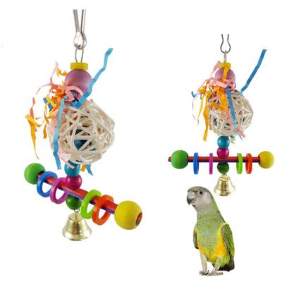 Barevné vinné koule dřevěné bloky Bell papoušek houpačka stojan žvýkací domácí mazlíčky dekorace