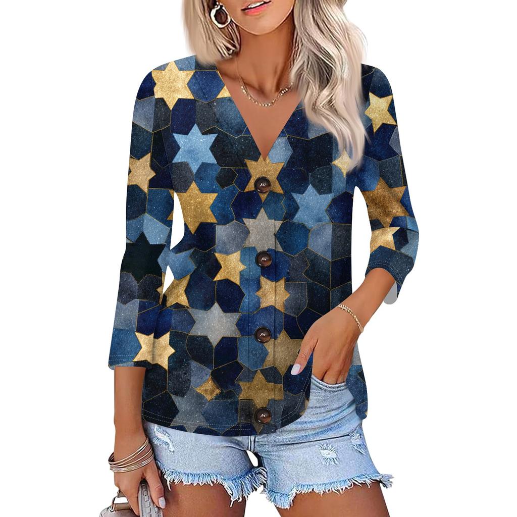 Women's Casual Fashion Floral Print Three-quarter Sleeve Button Cardigan Top