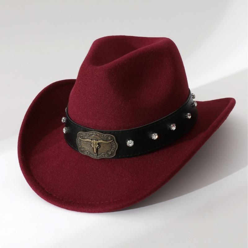 

Western cowboy hat decorated with metal bull-head rivets Men s and women s autumn and winter woolen hats Popular hats in Europe and America