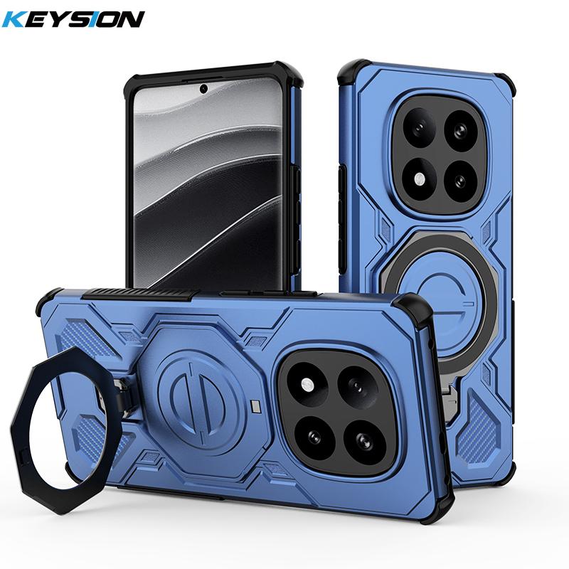 KEYSION Shockproof Magnetic Case for Redmi Note 14 Pro+ 5G Upright Live Metal Ring Stand Phone Back Cover for Xiaomi POCO X7 5G