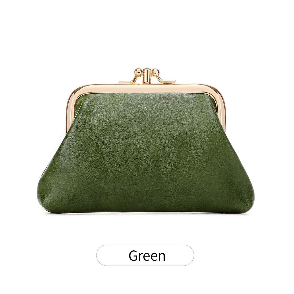 Cute Clip Lock Women's Coin Purse Retro Solid Color Bifold Kiss Lock Small Wallet Simple PU Leather Lipstick Portable Pocket Bag