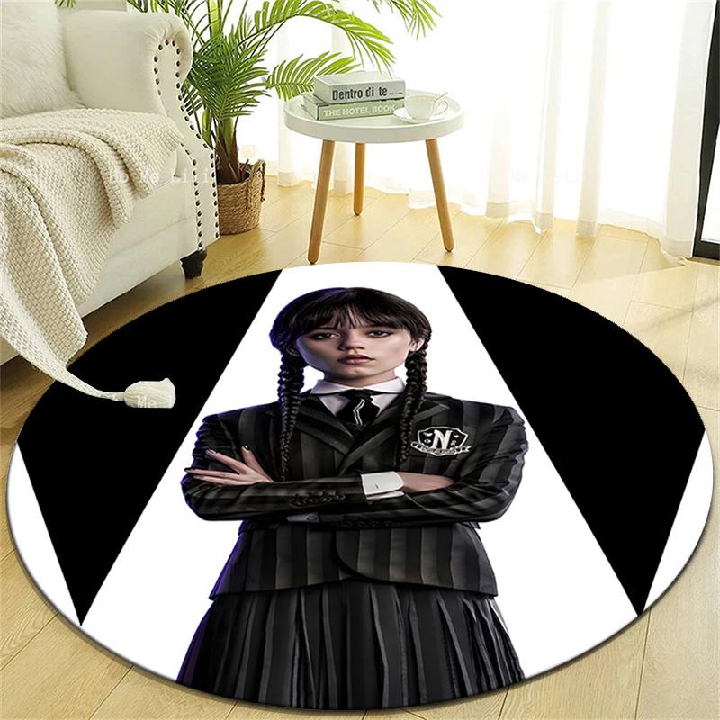 1pc Addams Family Wednesday2 Design Printed Area Round Carpet for Bedroom Living Room Home Decor Rugs Mat Non Slip Mat Rug for Bedside