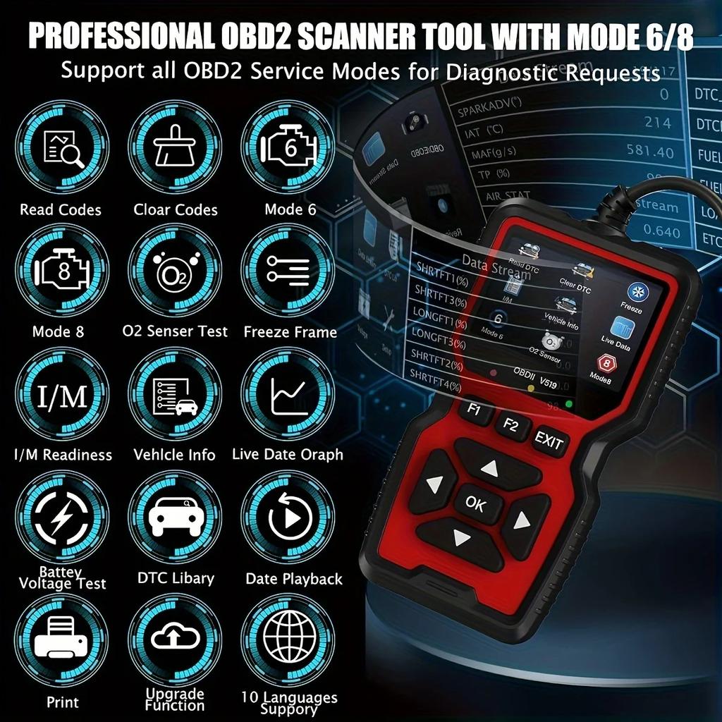 V519 Pro OBD2 Scanner: Live-Daten & Motorleuchten-Diagnose | Batterieloser Code-Leser mit DLC-Stromversorgung, CAN/KWP2000-Protokollen
