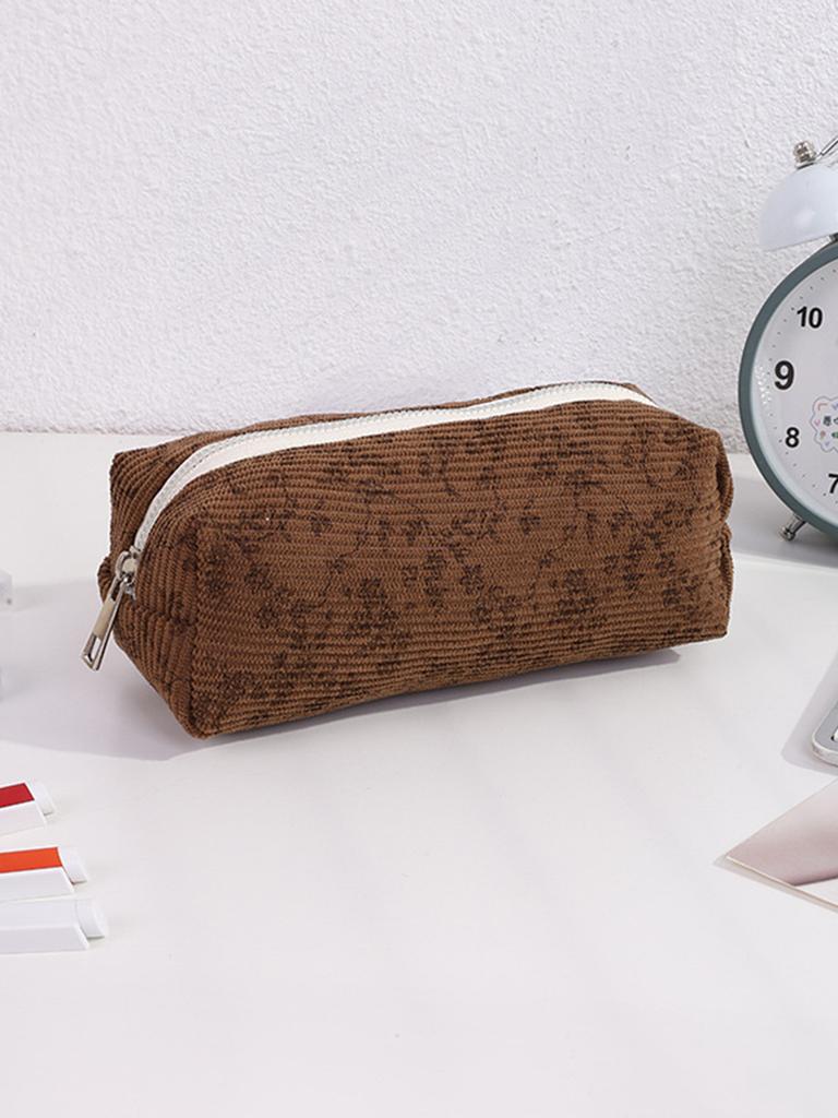Retro floral portable pencil case, simple student stationery storage bag, school exam supplies storage,Creative gift for pal