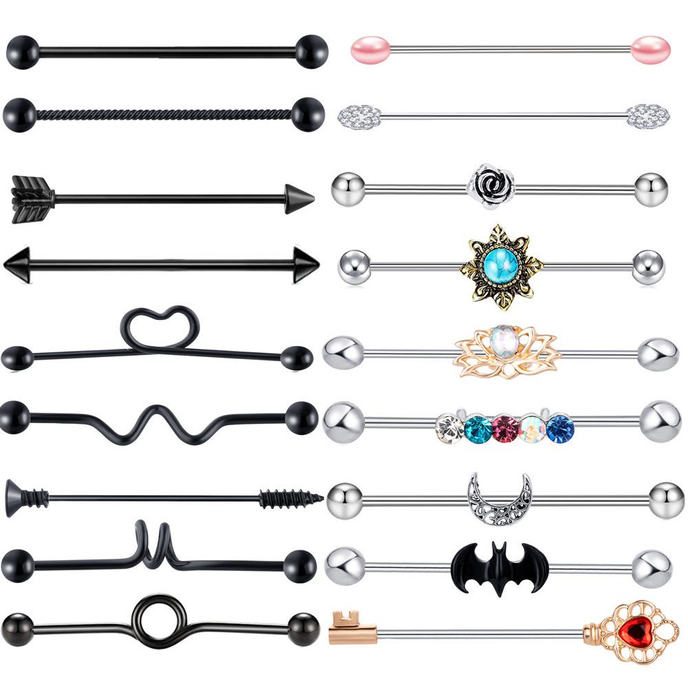 Stainless Steel Barbell Bar Ear Stud Set Piercing Jewelry Earrings